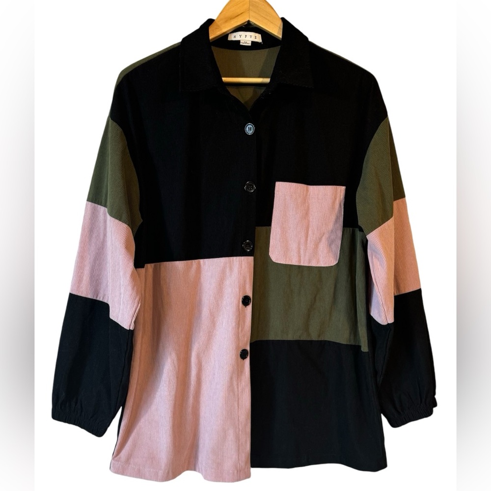 HYFVE Colorblock Button Down Shirt - Black, Pink, Green